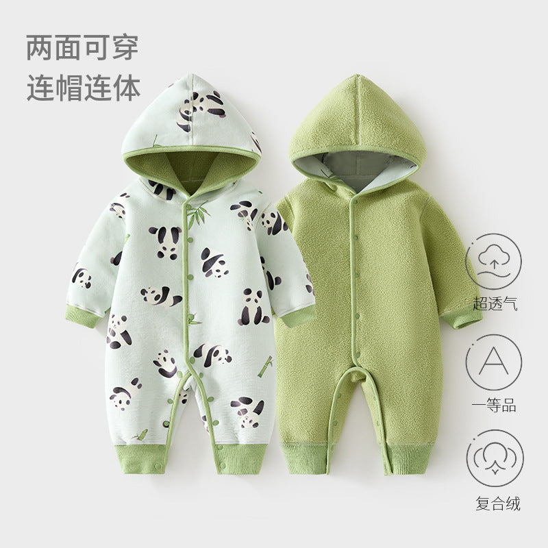 GJ25102117嬰兒加棉連帽戶外服寶寶複合加絨外穿連身衣秋冬爬服兒童防風哈衣