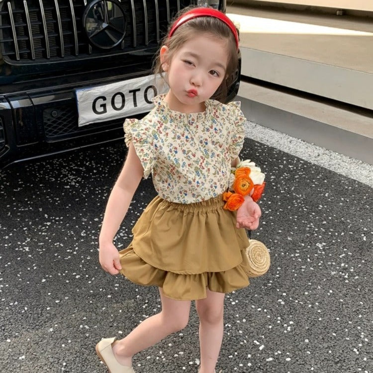A25072312女童套裝夏季兒童夏裝女寶寶洋氣薄款時髦兒童裙子兩件套
