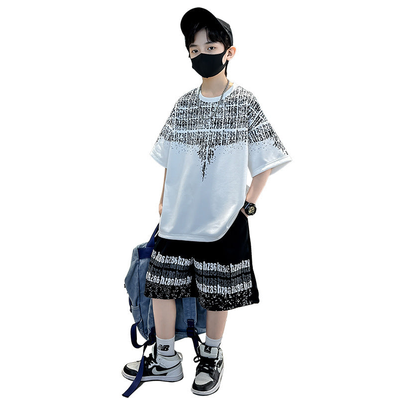 🎈精品童裝🎈FH25062702童裝兒童夏季痞帥短袖T卹套裝中大童夏天薄款兩件套夏裝