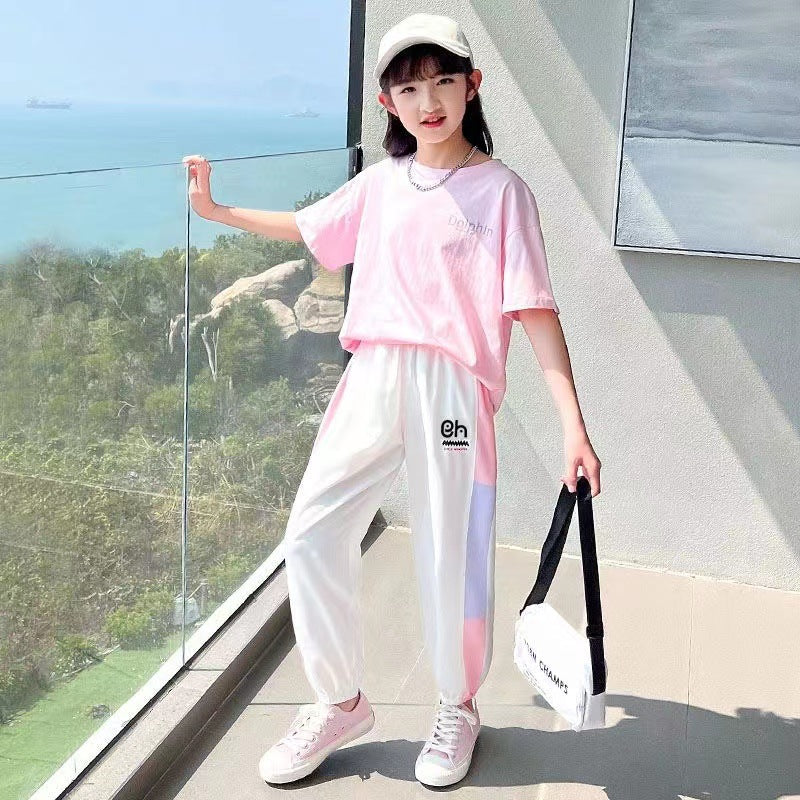 FG25053018女童夏裝2025新款短袖t卹夏款中大童洋氣時髦衣服兒童夏季套裝潮