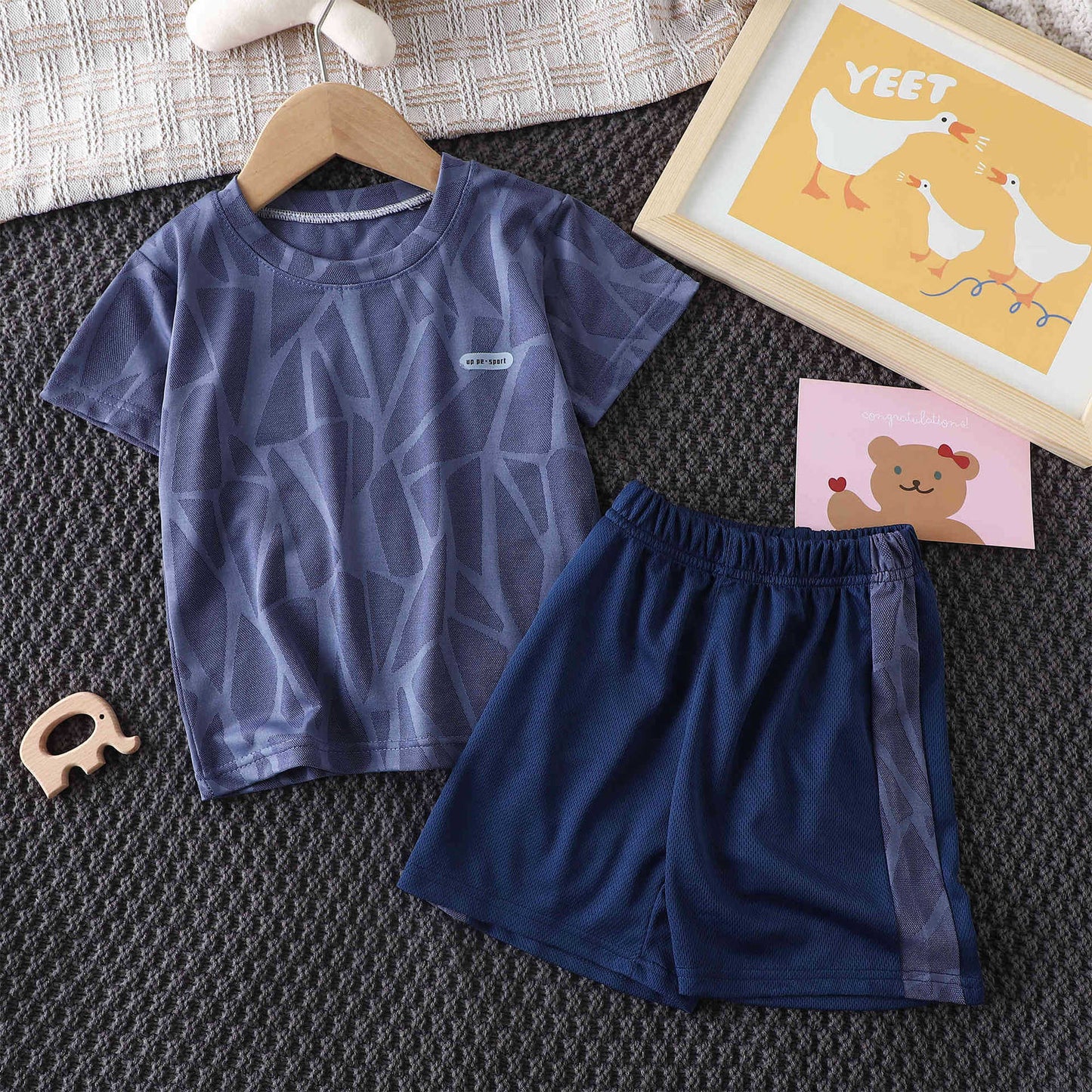 Z24060103兒童運動套裝夏季2024新款中大童男女童速乾套裝短袖短褲兩件套裝