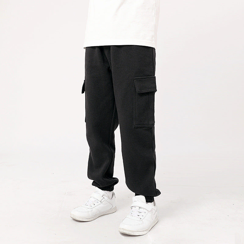 FI25101415秋季童褲韓版新款男童休閒褲中大純童運動色工裝褲女童褲子批發