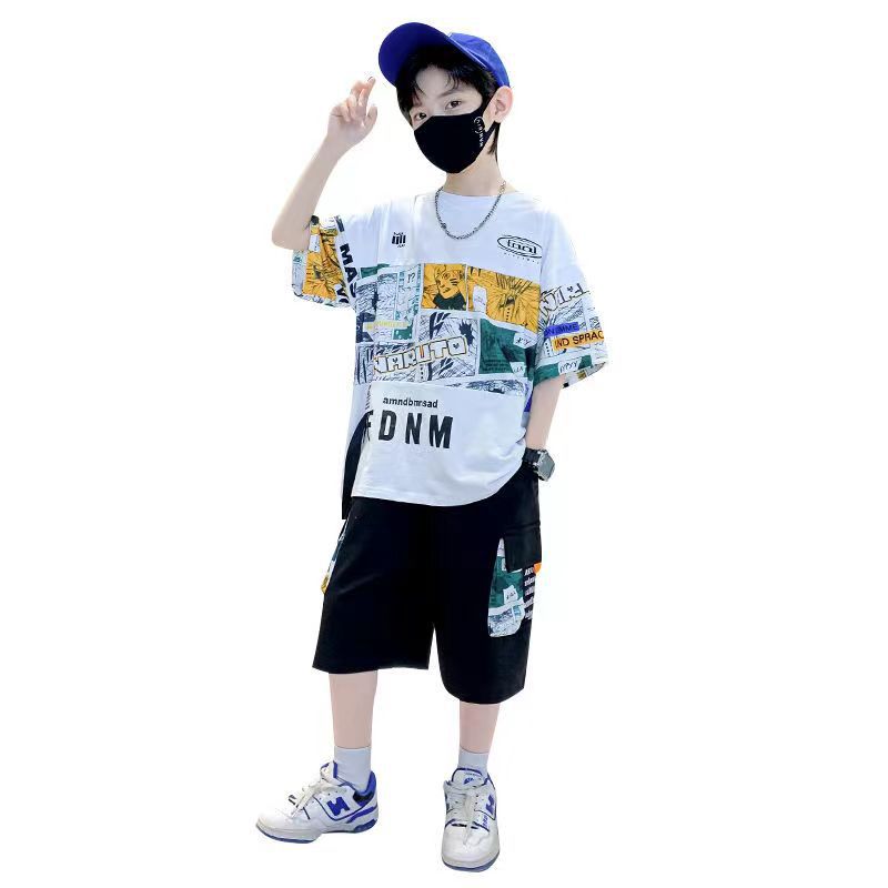 FG25053009新款兒童夏季T恤兩件組中大童休閒潮款男童夏裝短袖套裝帥氣時髦