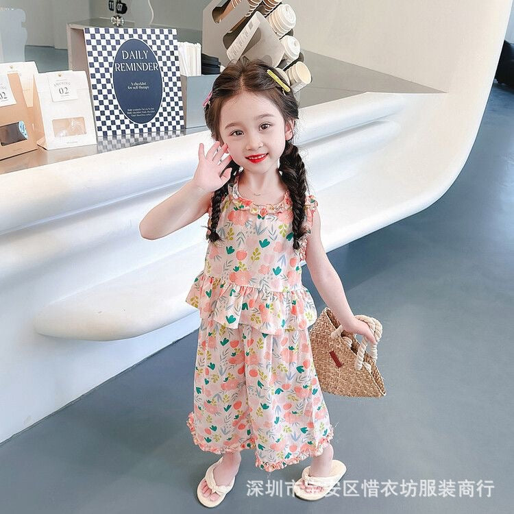 A25072310女童防蚊褲夏季套裝小女孩薄款夏裝兩件套寶寶長褲兒童洋氣