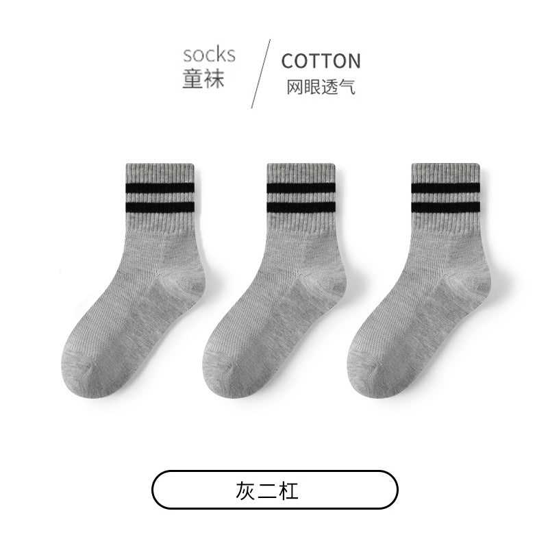 GI25073111兒童襪子春夏薄網眼女童男童中筒襪黑白灰學生襪中大童棉襪