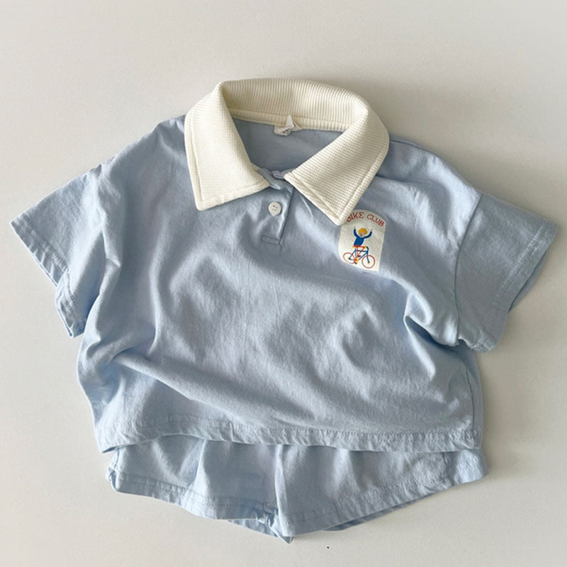 GB25032417韓版嬰幼兒裝夏季棉休閒運動POLO領短袖短褲套裝寶寶休閒兩件套