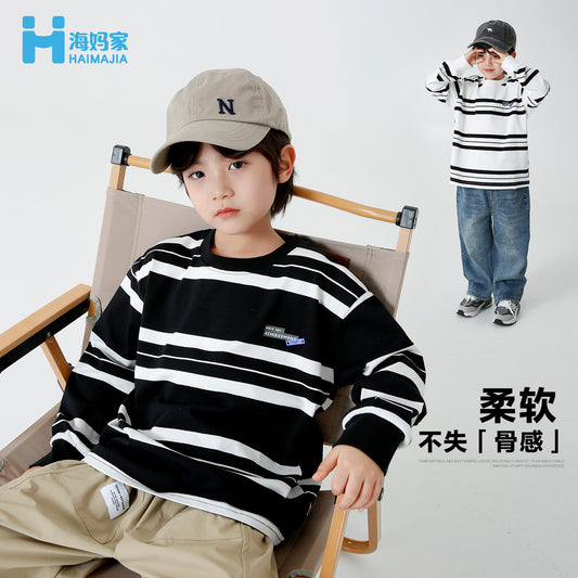GJ25082710春秋新款男童長袖條紋T卹兒童韓版童裝衣服洋氣秋裝潮