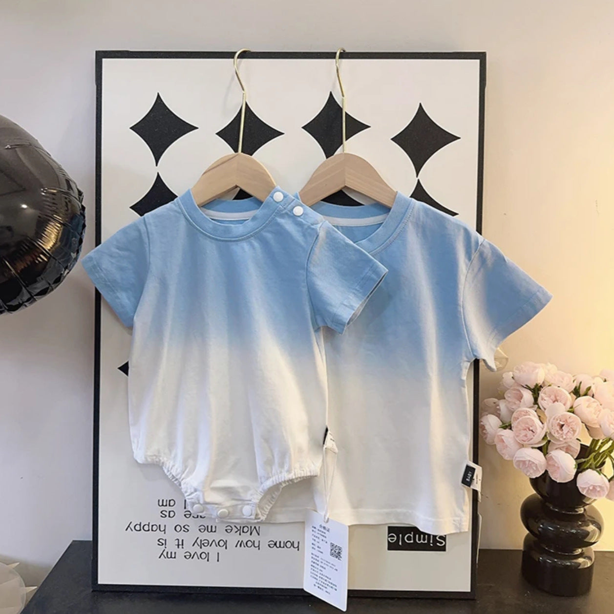 L25041705海邊度假風漸層母女吊帶洋裝女夏季新款小清新一家三口短袖T恤