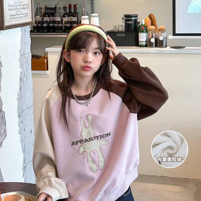FC23120713女童衛衣秋冬2023新款中大童寬鬆圓領卡通兒童休閒長袖上衣冬加絨(9-12天到貨)