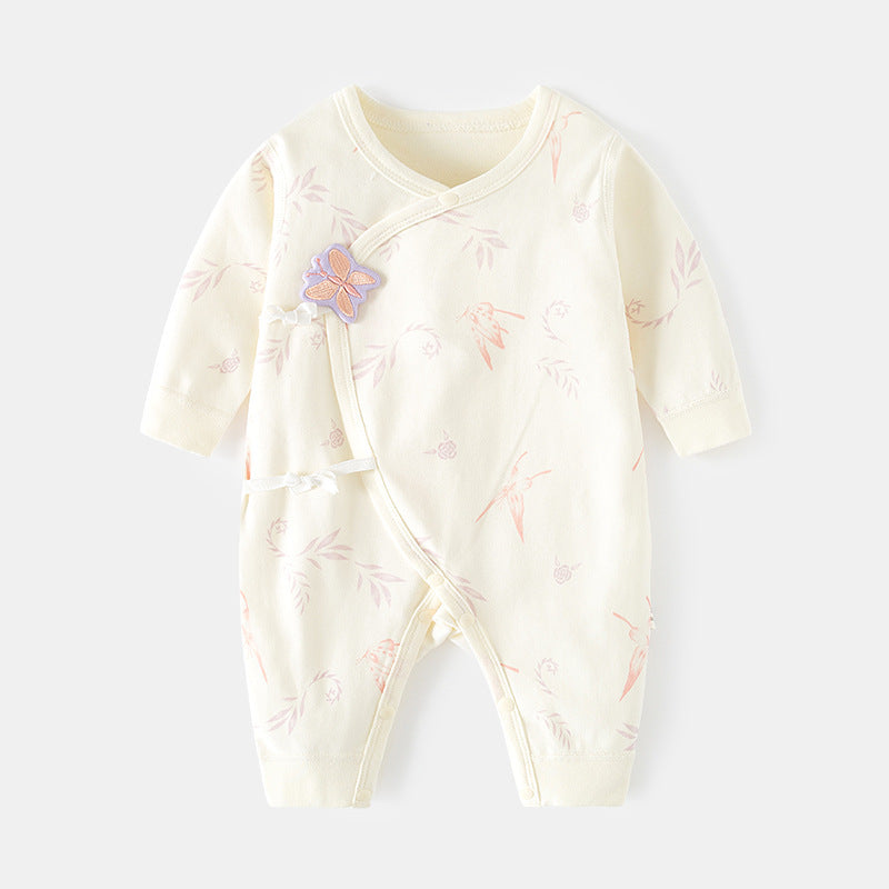 GJ25102109新生新生兒蝴蝶衣無骨哈衣秋季純棉初生及尚服爬衣0-6月寶寶連身衣