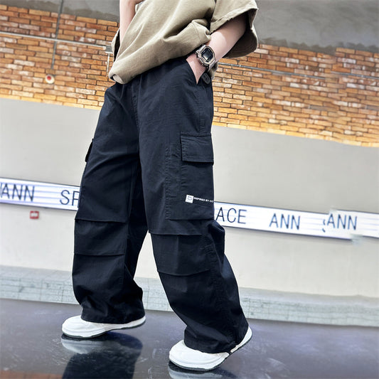 🎈精品童裝🎈FH25062711夏季工裝褲薄款新款中大童秋裝休閒寬鬆闊腿褲潮酷長褲子