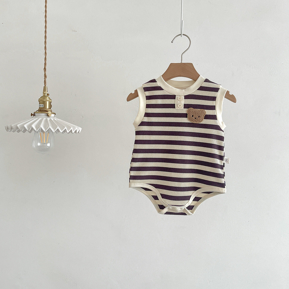 Z2502232026夏季新款背心服飾嬰兒連身衣條紋男女寶寶三角哈衣無袖包屁衣服