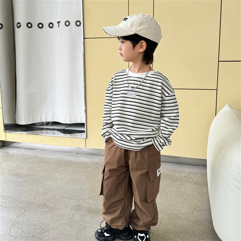 GJ25082710春秋新款男童長袖條紋T卹兒童韓版童裝衣服洋氣秋裝潮