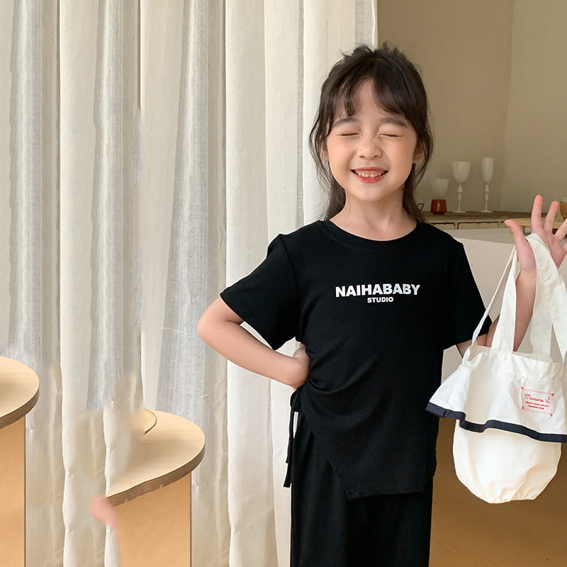 J24022913新款女童休閒套裝洋氣時髦韓版女寶寶春秋款兒童寬褲兩件套