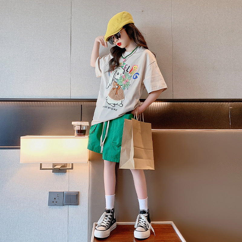 Z25030433女童短袖T恤棉質卡通夏季新款兒童洋氣女孩時尚中大童半袖t上衣