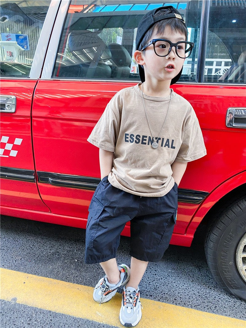 CA23072726春夏新款韓版中小兒童潮款棉質超軟男童寬鬆短袖字母圓領t恤