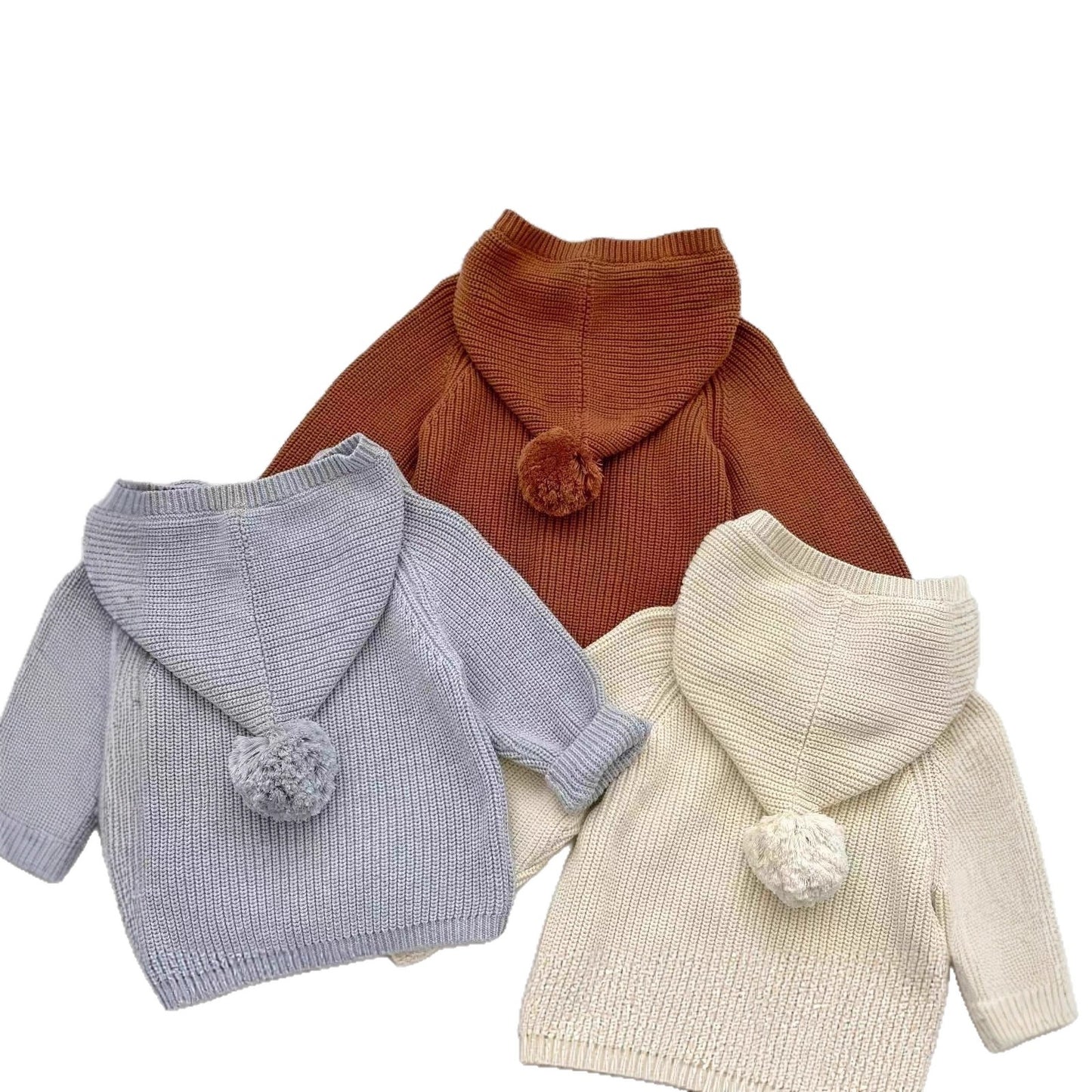 CF25091910ins韓版洋氣小新寶寶針織開襟衫嬰兒洋氣毛衣連帽衫球球