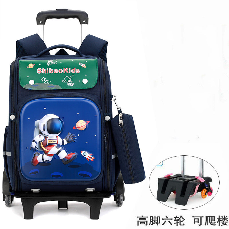 Z25022309跨國新品兒童拉桿書包小學生男女生爬樓梯六輪防水護脊減負大容量