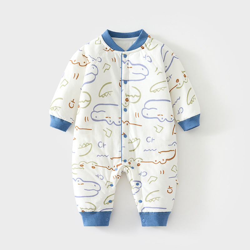 GJ25102125嬰兒40克加棉連身衣寶寶夾棉秋冬無骨哈衣薄棉加厚對開爬服兒童