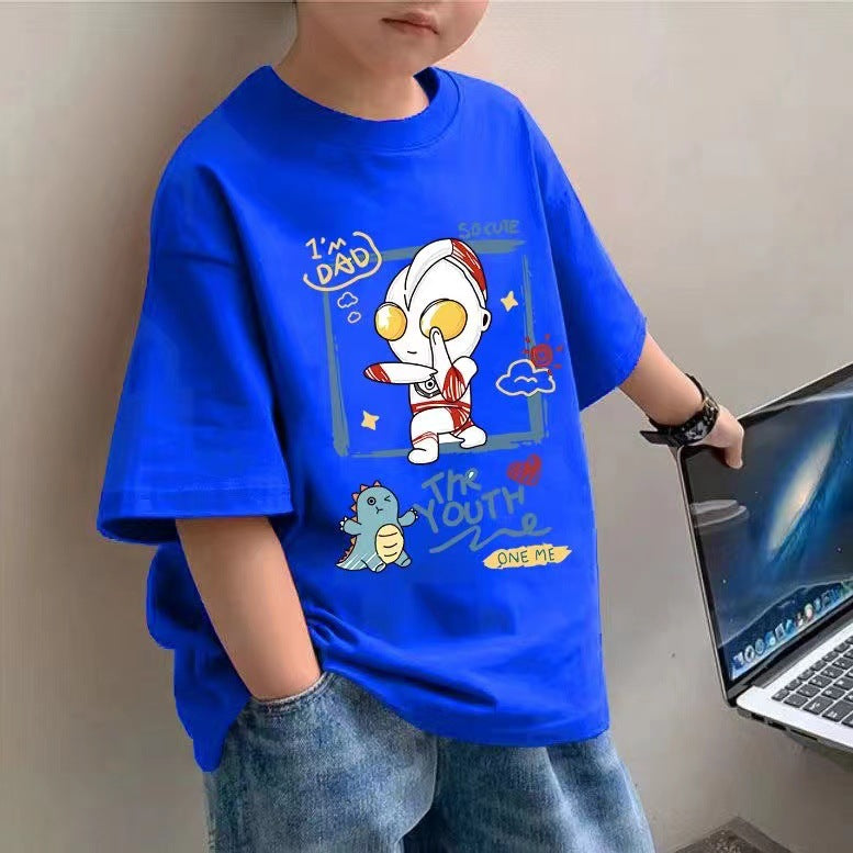 Z25030919 100%純棉男童短袖t恤童裝夏季新帥氣兒童上衣半袖中大童夏裝潮