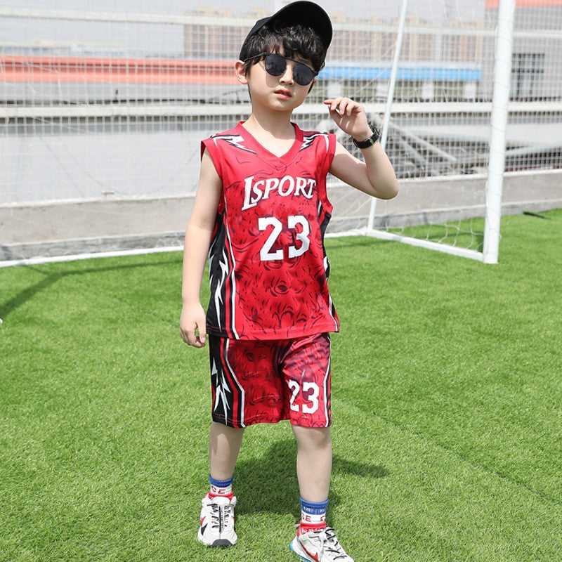 F24050708男童速乾背心套裝夏裝季男孩運動薄款無袖短褲大兒童籃球服兩件套