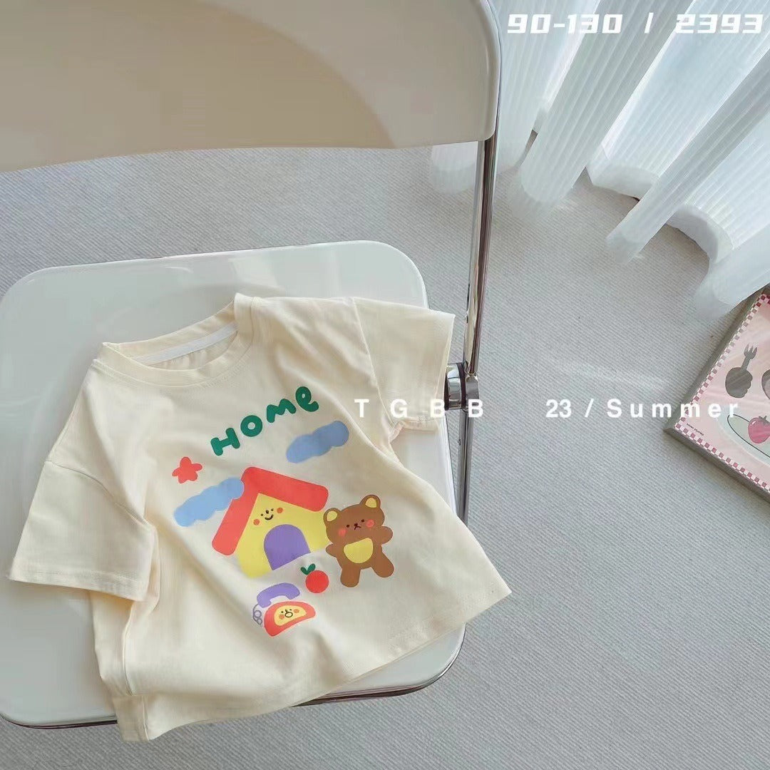 CA23072716夏季新款兒童短袖t卹棉男女童上衣百搭打底衫寶寶服裝批發潮