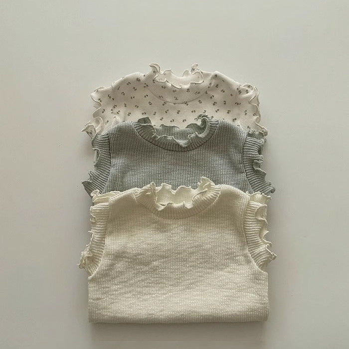 GF25061710ins韓版嬰童寶寶夏季純棉坑條木耳邊背心上衣短褲套裝高彈外出服