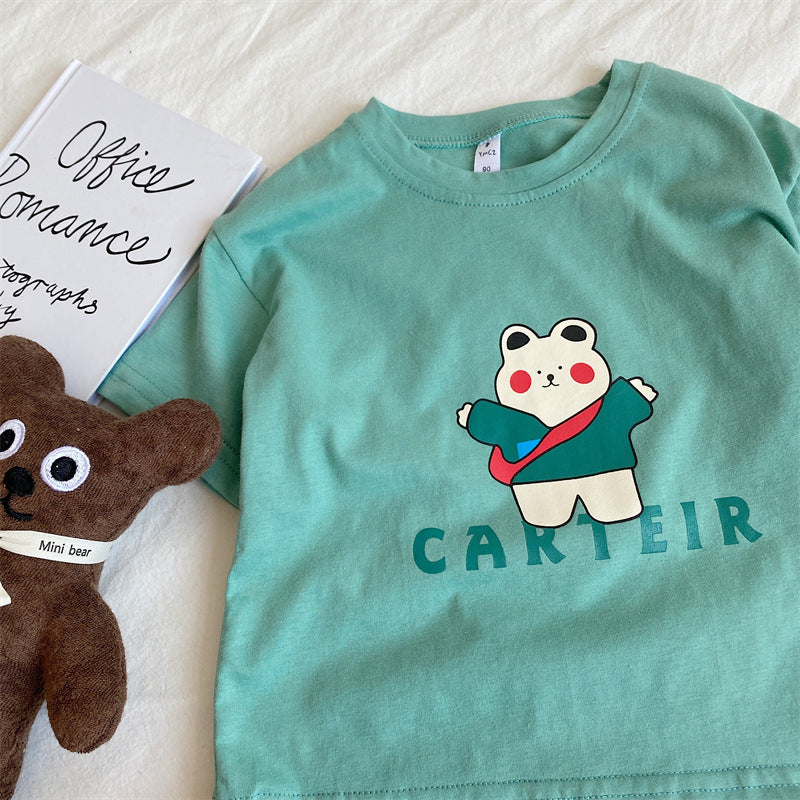 CA24042802韓國童裝兒童童裝兒童洋氣卡通短袖T恤上衣2023夏季時尚小女孩全棉T潮