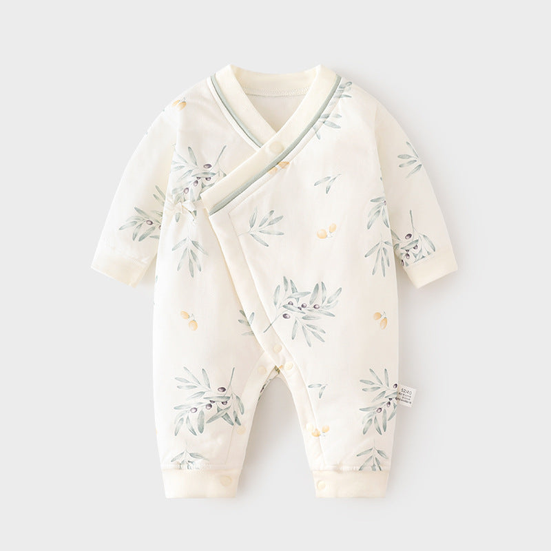 GJ25102112新生夾棉連身衣薄棉無骨哈衣秋季純棉初生40克蝴蝶寶寶爬衣