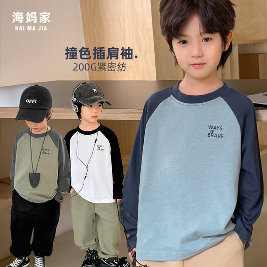 GJ25082723男童春秋新款童裝長袖T卹兒童韓版純棉秋裝衣服插肩袖