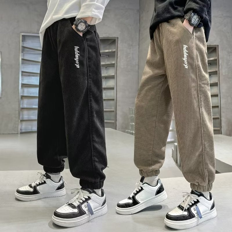 FD24010403男童褲子春秋款兒童運動長褲大童男孩一體絨燈芯加絨休閒