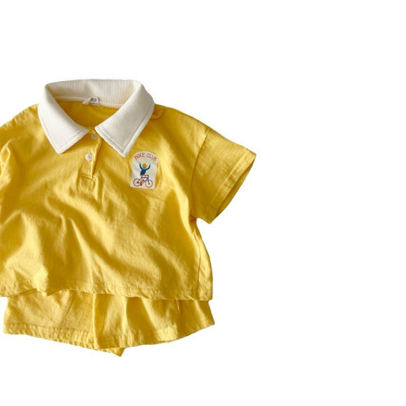 GB25032417韓版嬰幼兒裝夏季棉休閒運動POLO領短袖短褲套裝寶寶休閒兩件套