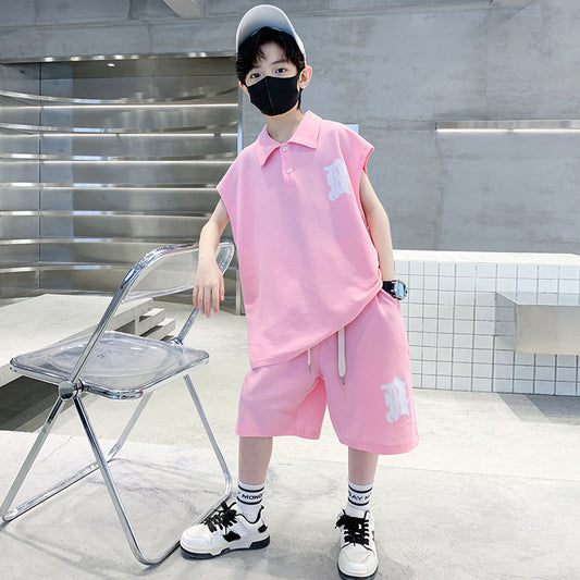 🎈精品童裝🎈FH25062705男童夏裝背心POLO衫套裝夏季新款中大童運動痞帥氣夏款兩件套