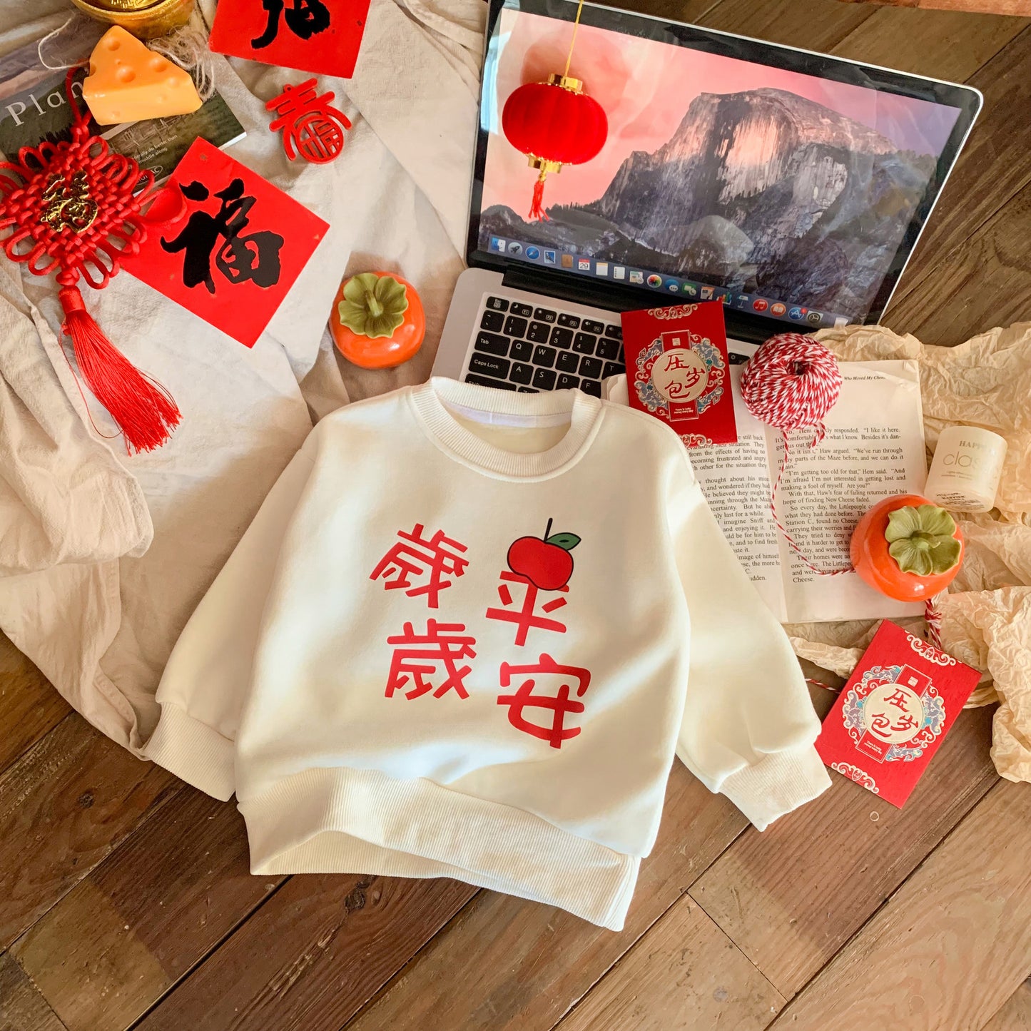 CA24011809新年紅色兒童加絨衛衣拜年男女童過年加厚衣服中國風毛衣外套服裝