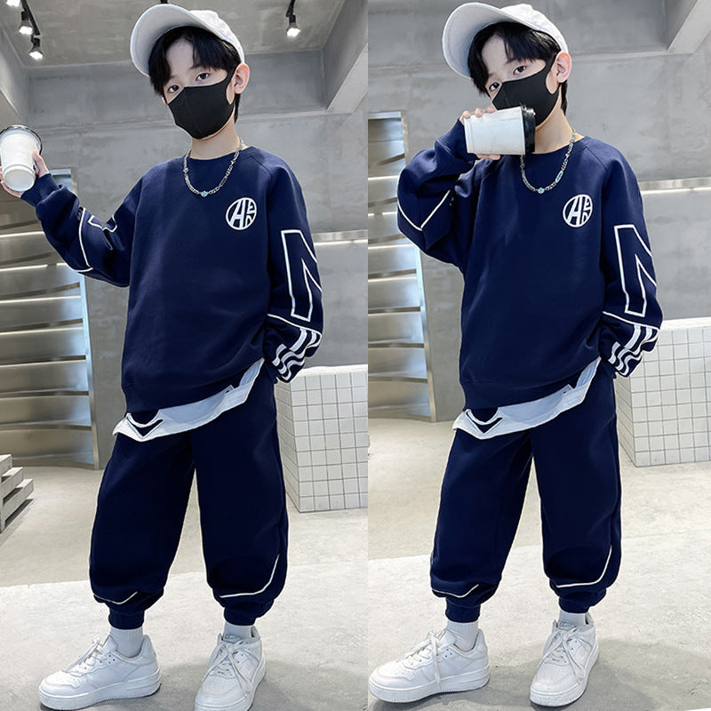 F24090304男童春秋款套裝2024新春裝兒童衛衣運動服帥氣時尚炸街男孩大童