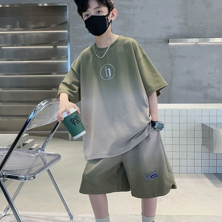 CD25050307兒童夏季短袖套裝男童夏裝款中大童男孩衣服漸層短袖短褲