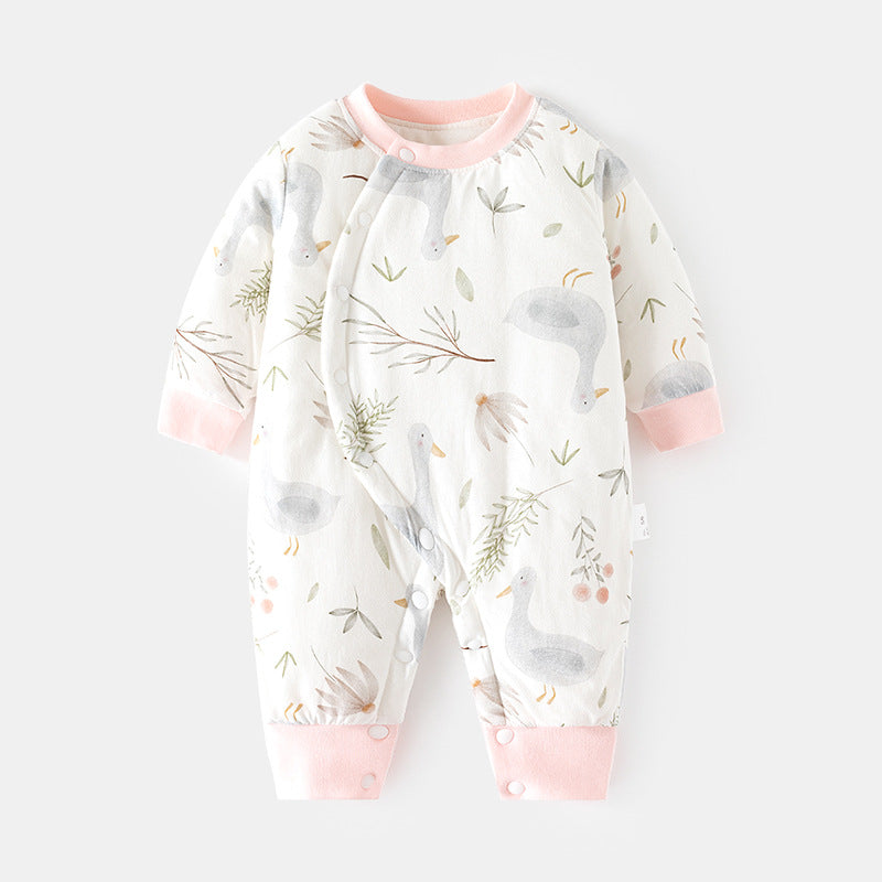 GJ25102107嬰兒加棉連身衣寶寶120克夾棉秋冬無骨哈衣薄棉加厚偏襟爬服兒童