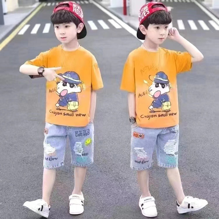 F23050218男童夏季套裝2023年新款帥氣短袖薄款運動衣-中大童