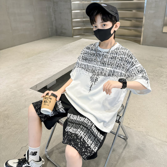 🎈精品童裝🎈FH25062702童裝兒童夏季痞帥短袖T卹套裝中大童夏天薄款兩件套夏裝