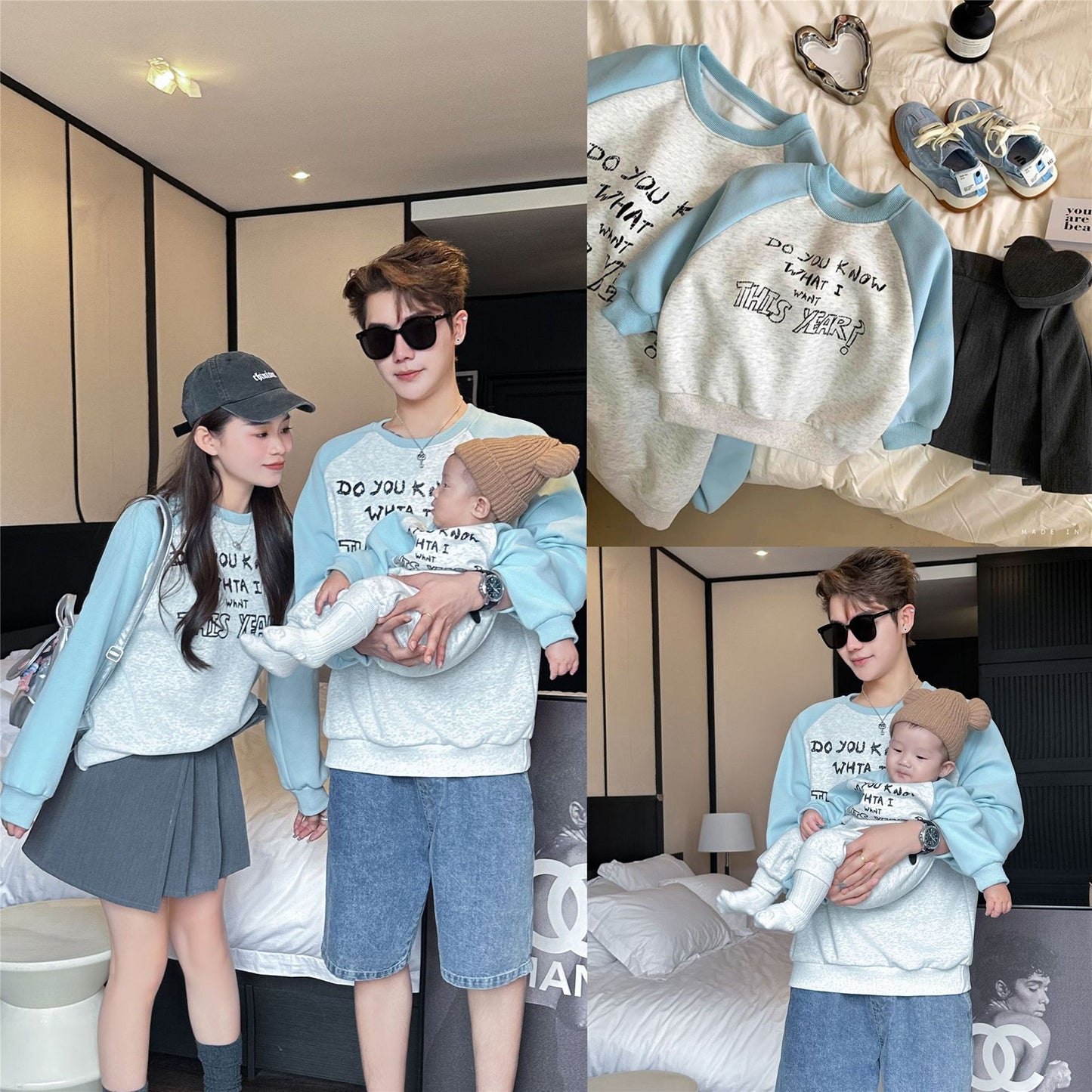 L23110219親子裝2023新款秋裝時尚一家三口四口韓系母女洋氣嬰兒長袖衛衣潮