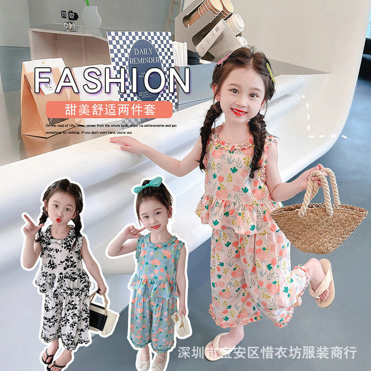 A25072310女童防蚊褲夏季套裝小女孩薄款夏裝兩件套寶寶長褲兒童洋氣