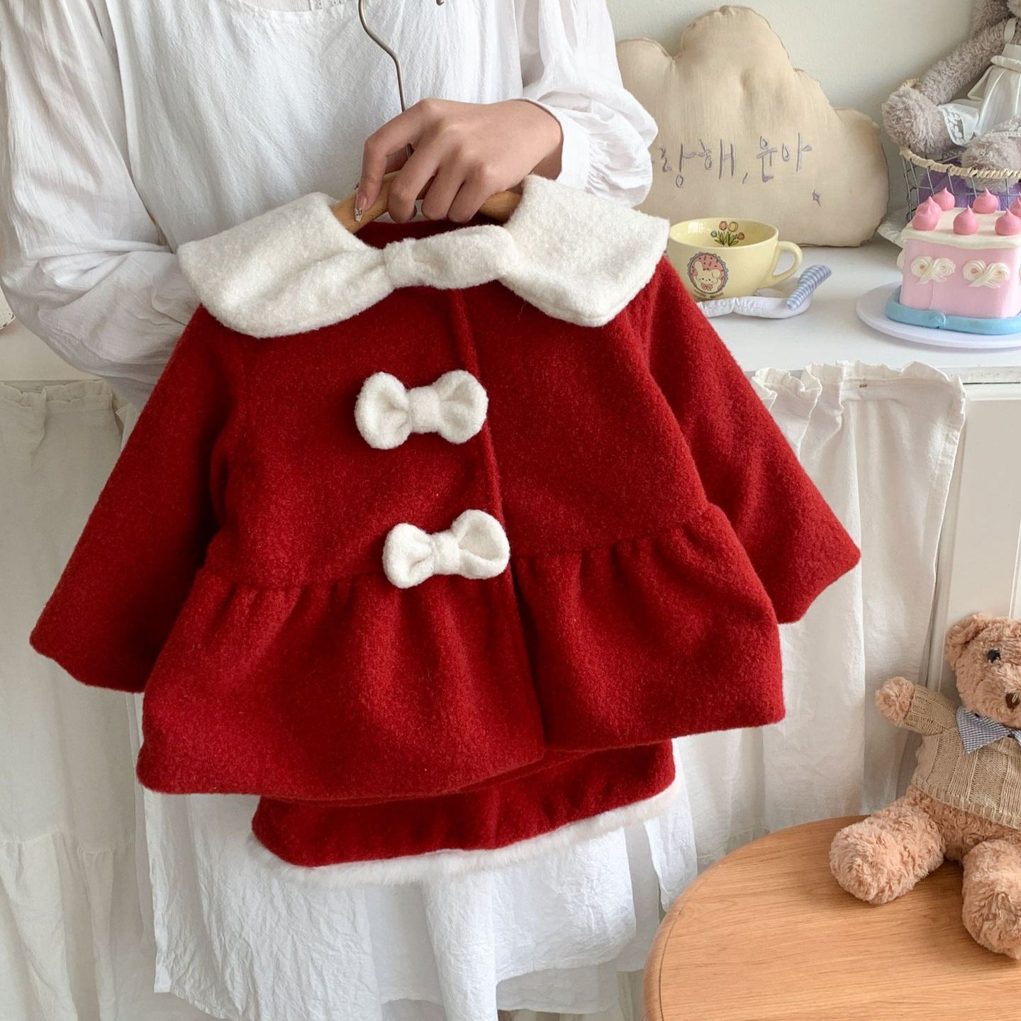 Z24110128女童套裝24時尚加絨蝴蝶結毛衣裙子兒童洋氣冬裝年服半裙套裝
