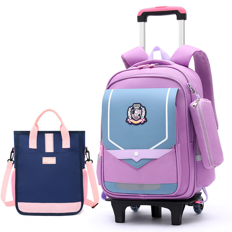 Z25022311兒童拉桿書包小學生防水女男拉桿式拖拉爬樓一二三到六年級大容量
