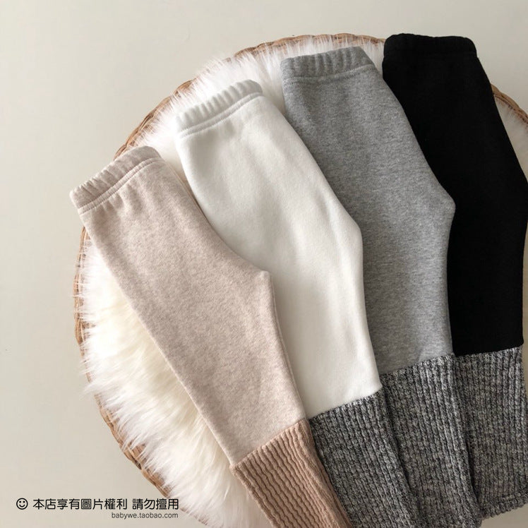 GF25081519 女童寶寶新款韓版純棉高彈拼色緊身褲糖果色羅紋拼接褲子
