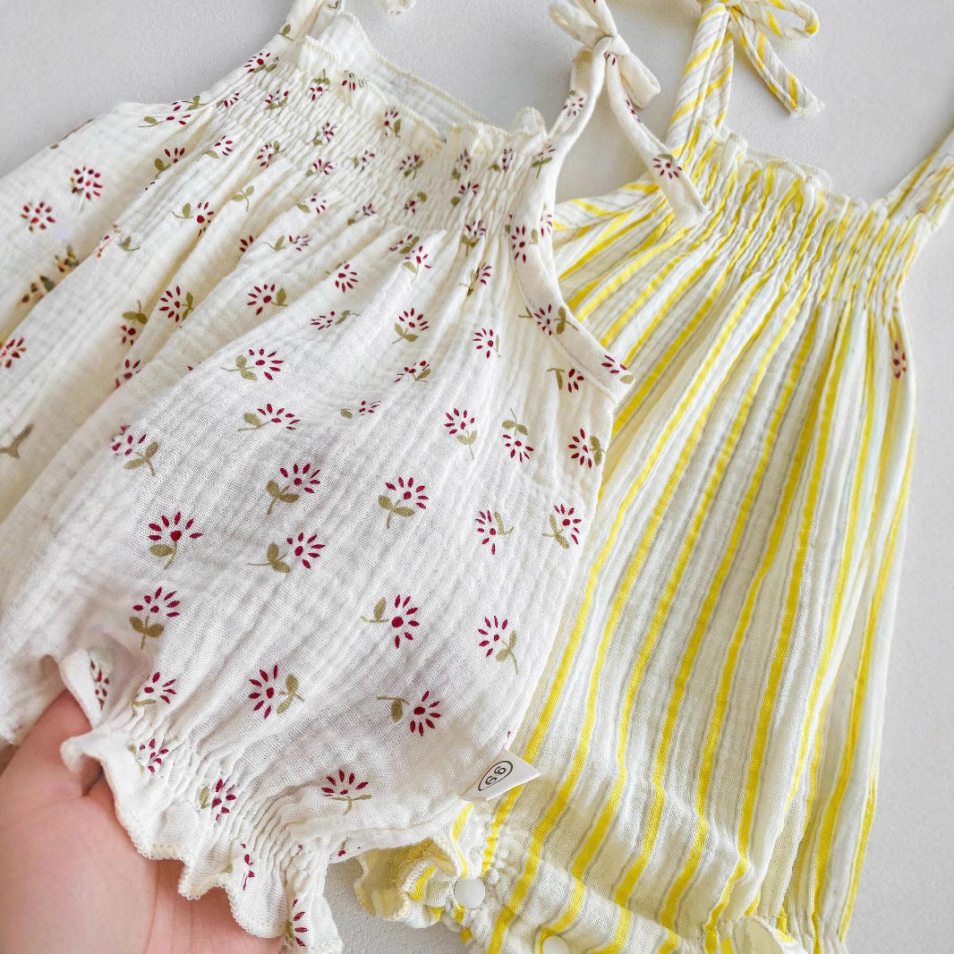 Z25022324夏日嬰兒衣服韓版薄款吊帶包屁衣甜美嬰童寶寶碎花連身衣可愛夏裝