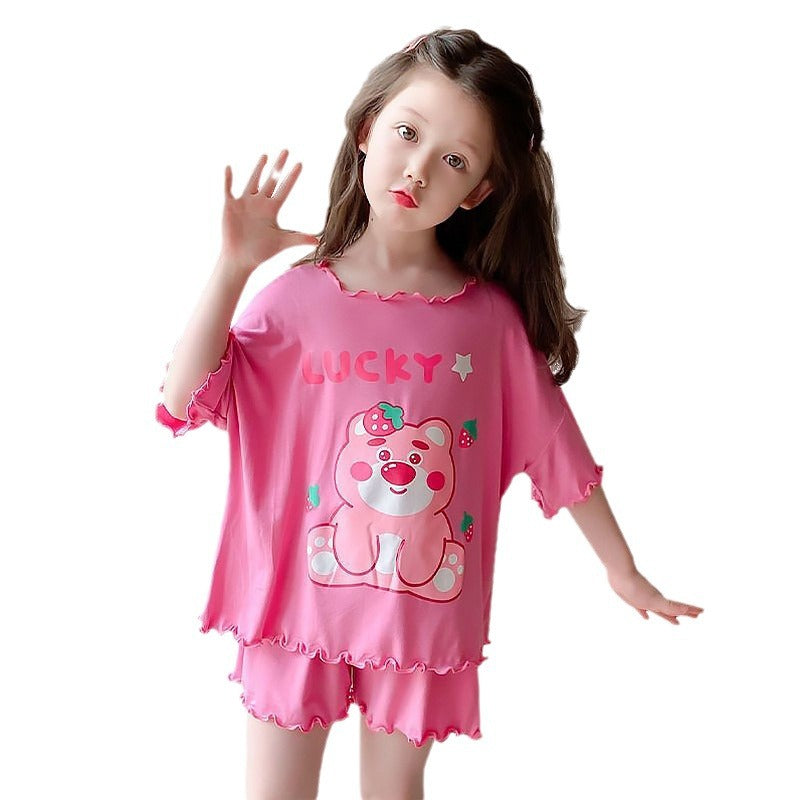 Z25030916兒童睡衣女孩夏季薄款冰絲網紅庫洛米女孩短袖短褲家居服空調服潮