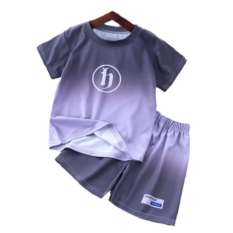CD25050307兒童夏季短袖套裝男童夏裝款中大童男孩衣服漸層短袖短褲