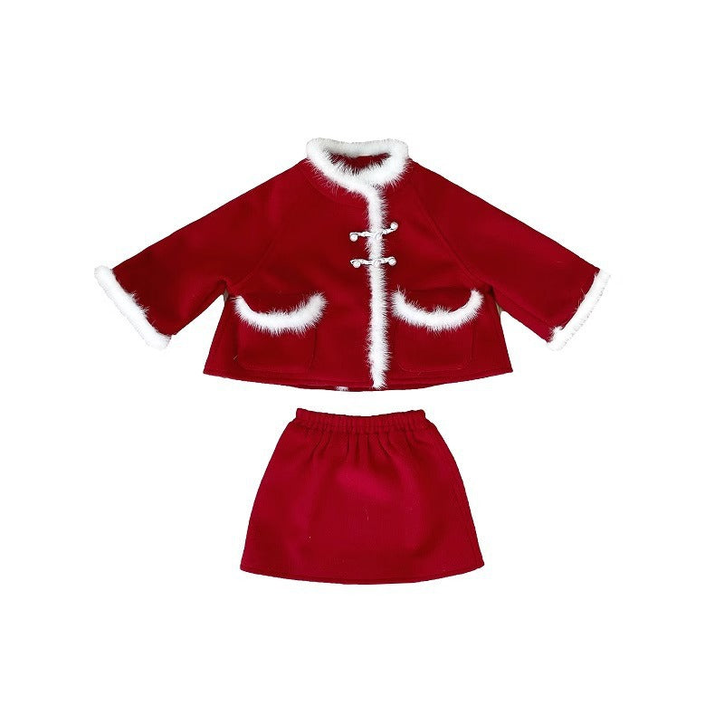 Z24110117女童拜年服冬裝兒童中國風新年冬喜慶寶寶過年衣服毛呢套裙