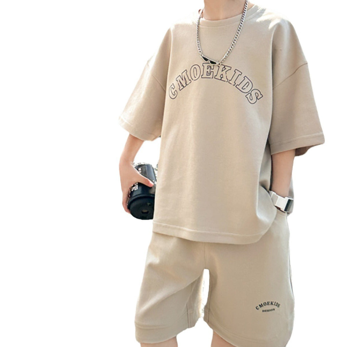 Z2503320男童夏裝運動套裝兒童短袖衣服中大童短褲寬鬆休閒兩件套