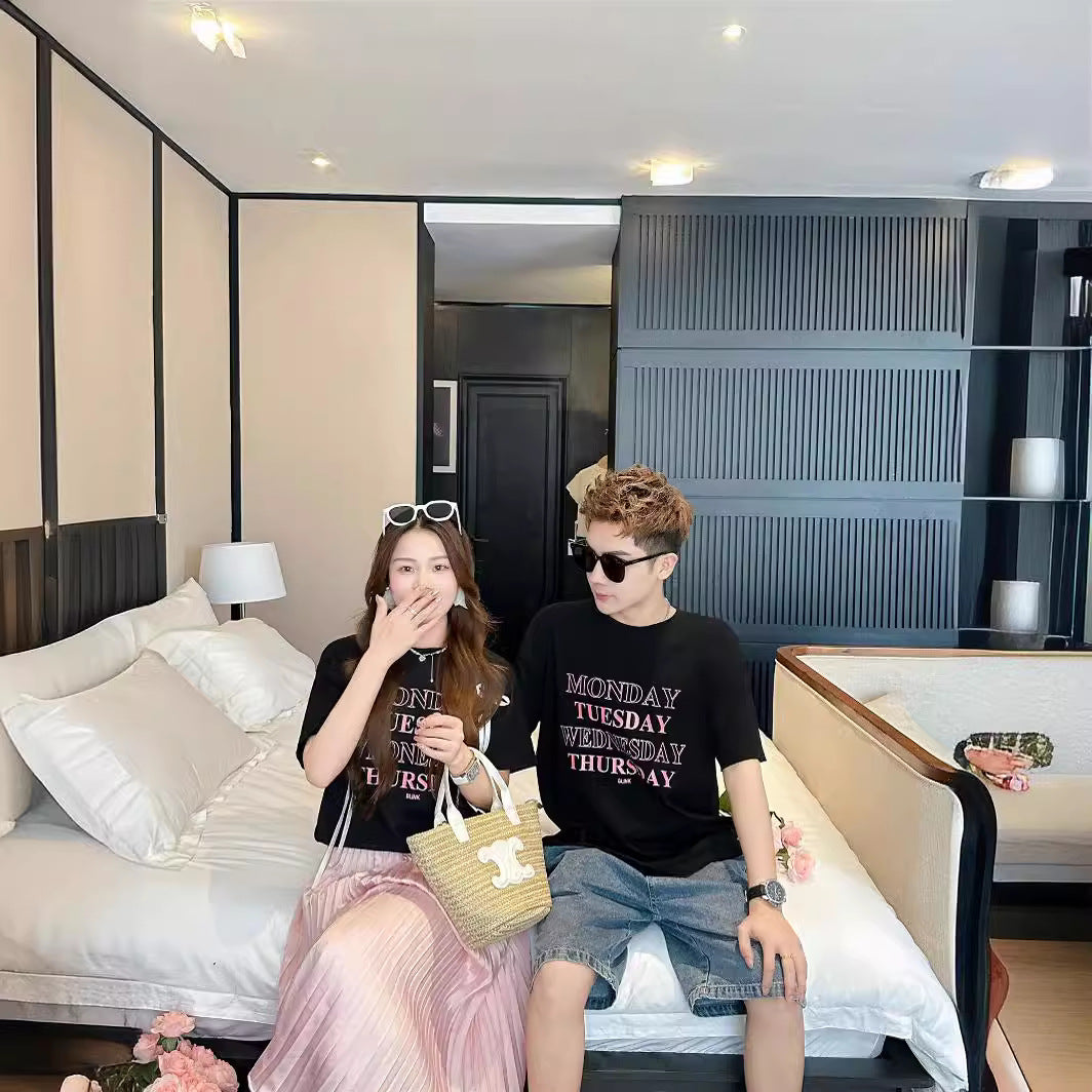 L25041711度假炸街親子裝夏季一家三四口手工蝴蝶結短袖T恤母女半身裙套裝